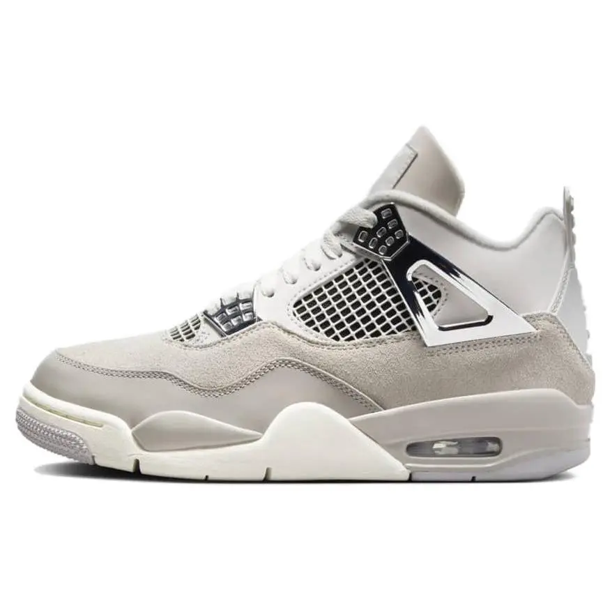 Jordan 4 Retro Frozen Moments Mid Top Basketball Shoes Light Iron Ore Sail-Neutral Grey-Black-Metallic Silver Women's AQ9129-001