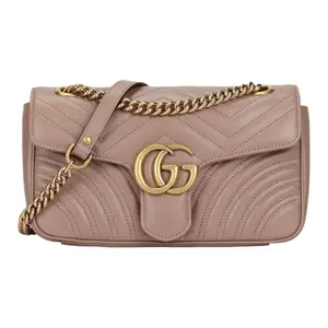 Pre-owned GUCCI Leather Shoulder Bags GG Marmont Medium Matelassé Shoulder Bag in Nude Pink with Antique Gold Hardware
