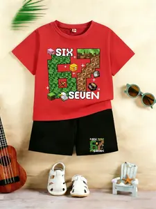 Six Seven Perfect for Minecraft fans! Boys' summer 2-piece set with 67 print, breathable tee & shorts for school & play!#67 Themed Kids #Kids Summer Set