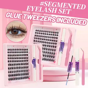 Eyelash Extension Kit Single Box 120 Pieces Eyelash Cluster Kit Eyelash Bonding and Sealing Waterproof Eyelash Tweezers DIY Eyelash Extension Kit Suitable for Beginners