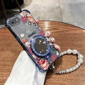 1 Piece iPhone 7 Phone CasesWhite flowers With Circular bracket lanyard Pattern Fashion Ready Comfortable feel Suitable For iPhone 7 Case With Impact Resistant