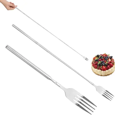 Stainless Steel Retractable Telescoping Barbecue Fork - Light-Use Design Eating Tool, Kitchenware Utensil for Light Food & Desserts, Easy to Clean, Compact Storage