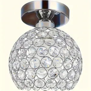Modern Semi-Flush Mount Silver Crystal Chandelier, Small Pendant Light for Hallway, Entryway, Kitchen, Bedroom, Dining Room