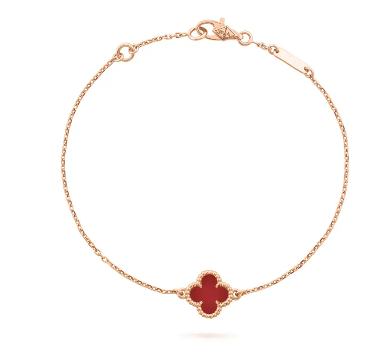 Pre-owned Van Cleef & Arpels Sweet Alhambra Bracelet 18K Rose Gold, Red Carnelian, Full Set