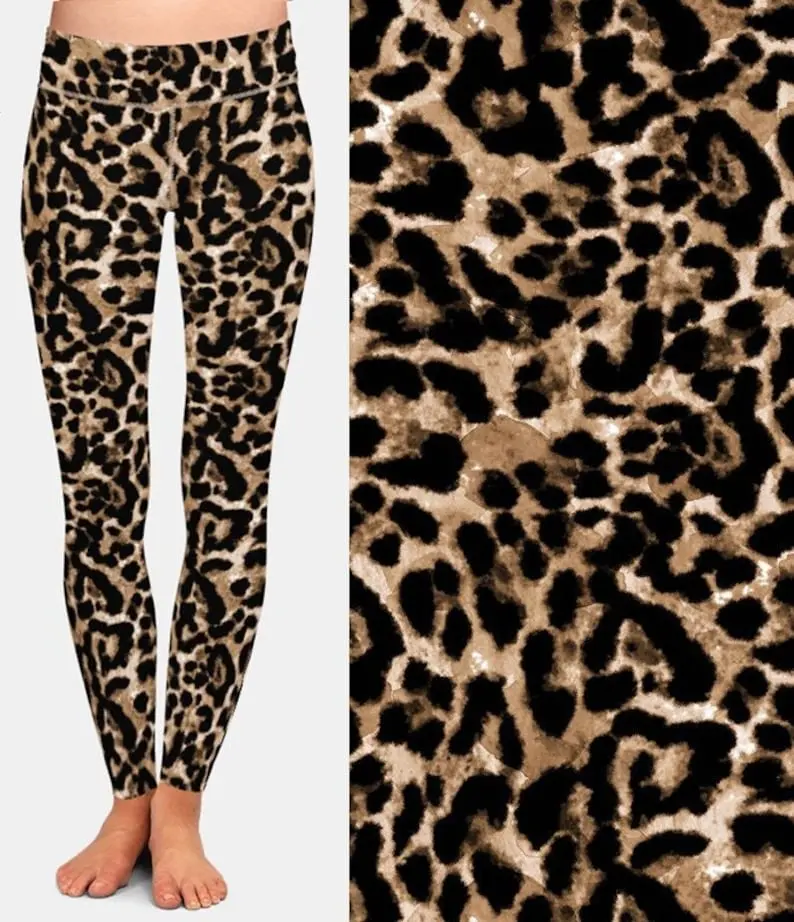 Brown Leopard Design Printed Leggings, Buttery Soft Fabric, Recycled Material, Super soft and Stretchy