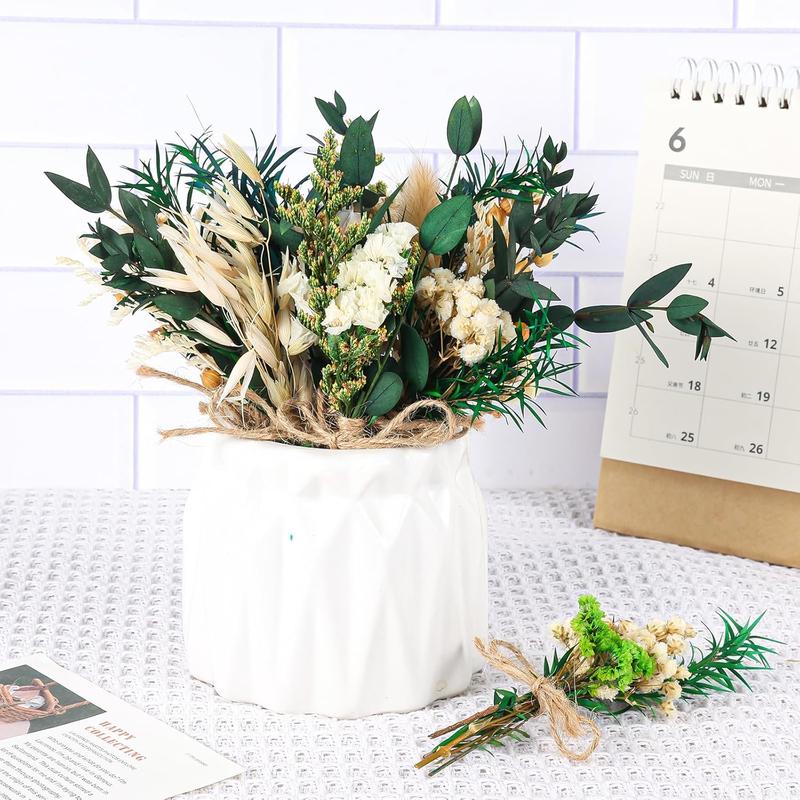 10 Pack Green Dried Flower Bouquets with Eucalyptus Stems for Vase, DIY, Farmhouse Decor, Wedding Crafts, and Home Party