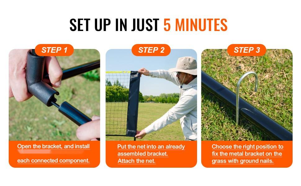 Height Adjustable 20ft Wide Portable Sports Net Set For Badminton, Volleyball, Pickleball And Tennis — Foldable Net With Poles, Stand, Carry Bag, Rackets, Nylon Shuttlecocks, Suitable For Backyard, Indoor And Outdoor Use