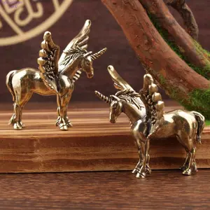 Trending Vintage Brass Unicorn Pegasus Figurine, Creative Rotating Pony Ornament, Retro Mini Mythical Decor for Home & Office Desk