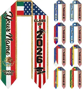 1 Piece Personalized Graduation Stole Class of 2026 – Custom Sash with Photo, Name, School, and Congratulations Message