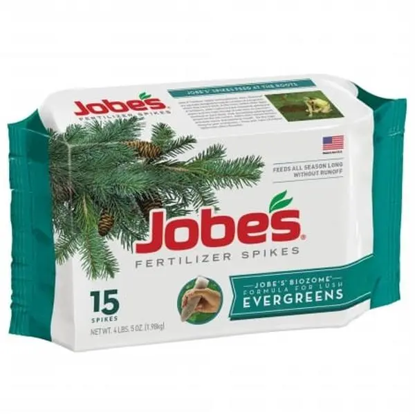 Jobe's Evergreen Fertilizer Spikes, 15-Pack Pre-Packaged Value Pack for All Season Feed of Outdoor Live Plants, Evergreens