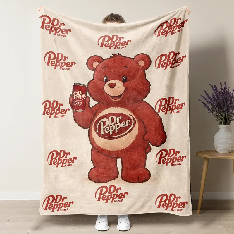 Dr Pepper Funny Bear Flannel Bed Blanket - Soft, Warm, Lightweight, Reversible Fleece, Decorative Giftable, Cozy Throw Blankets, Durable for Daily Use, Keeps You Cozy Indoors, Machine Washable Ease