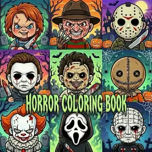 Horror Coloring Book: 50+ Scary and Creepy Coloring Pages Featuring Chibi Classic Horror Movie Villians Serial Killers And Cute Monsters For Stress ... Gift For Horror Fans And Thriller Lovers