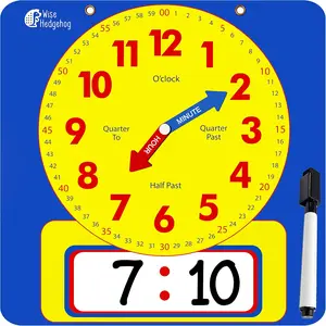 Large Dry Erase Magnetic Teaching Demonstration Clock Kids Telling Time Learning Clock for Analog & Digital Time with Labelled Minute & Hour Hands for School Classrooms & Homeschool Supplies