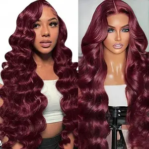 30 Inch 99J Burgundy Wig Human Hair 13x6 Body Wave Lace Front Wigs 180% Density Red Wine Glueless Wigs Pre Plucked for Women No Shedding
