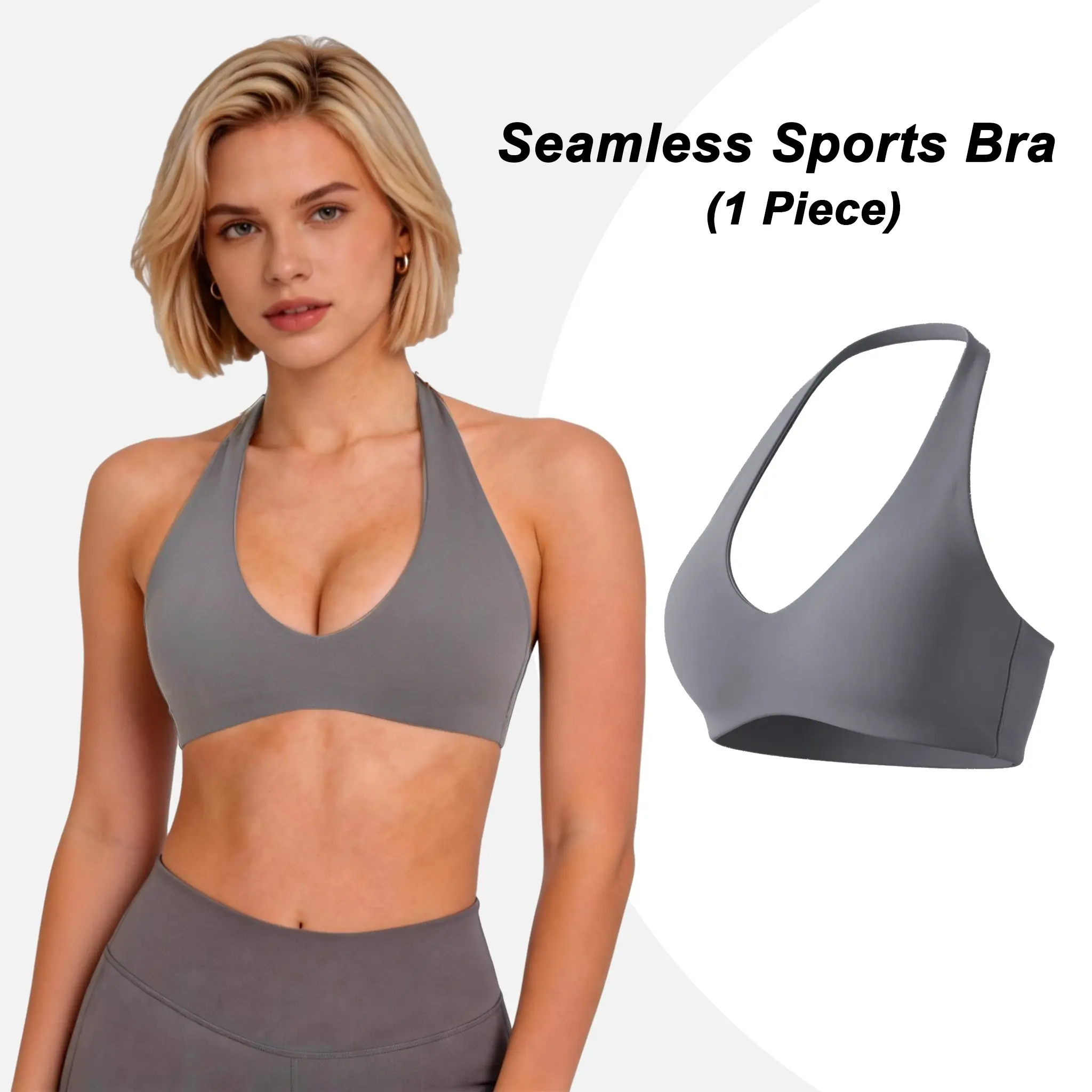 HALO SOFTMOTION Seamless Halter Neck Sports Bra Open Back Padded Low Impact Fitness Gym Bralette Soft Workout Activewear Top