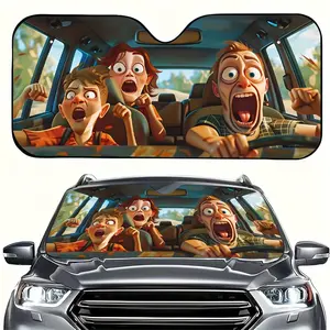 Funny Scary Family Car Sunshade, UV Protection, Roll-Up, Polyester, Foldable, Fits RV and Suv, Front Windshield Protector, Universal Fit