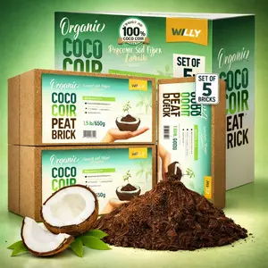 Compressed Coco Coir 5-Pack – 1.4 lb Bricks, Organic, pH-Adjusted, Expanding Garden Soil for Herbs, Flowers & Plants premium potting fertilizer cocopeat peat ph balance Coconut Fiber Substrate