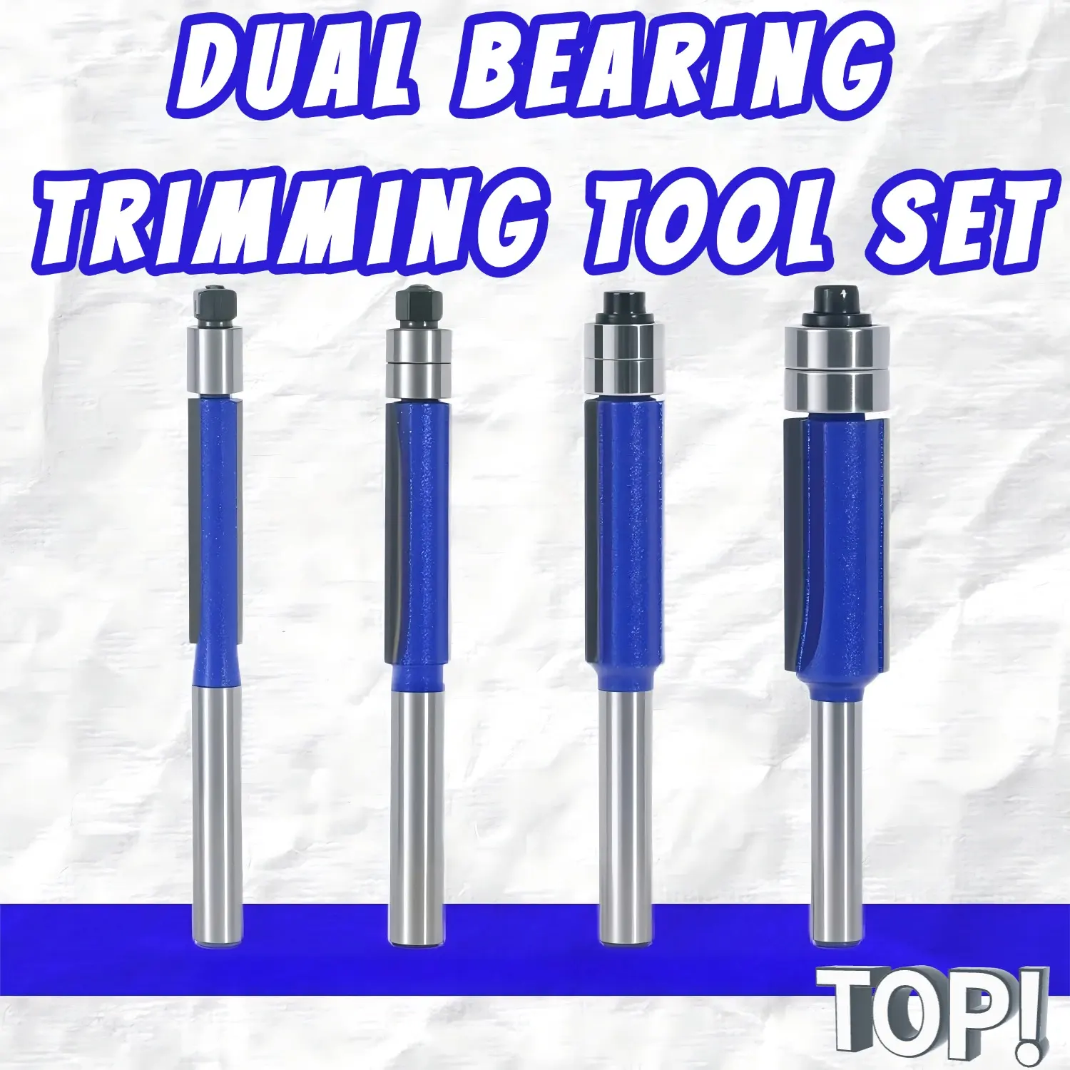 4-Piece Dual Bearing Trimming Tool Set 1/4-Inch & 1/2" Shank for Solid Wood & Acrylic CNC Engraver Edge Trimmer Router Bits