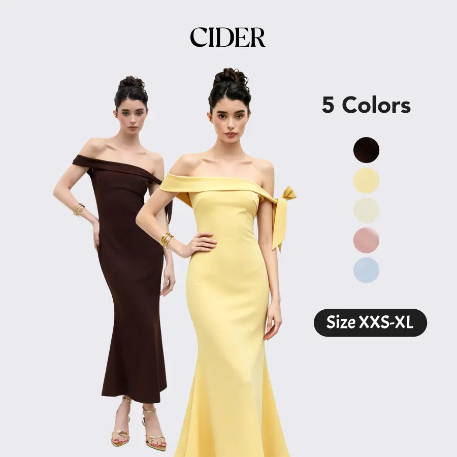 Cider Off-shoulder Asymmetrical Bowknot Mermaid Maxi Dress Chic Formal Womenswear