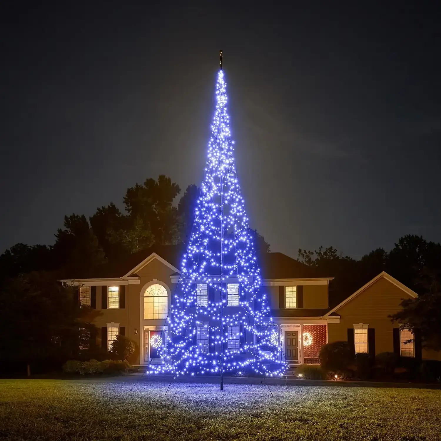 25Ft Flagpole LED Christmas Tree - Outdoor Christmas Decorations - 1,500 LED Tree - Suitable for Existing Flagpoles RUO WU