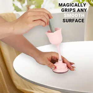 Gel Nail Polish Holder with Pink Flower Shape and Built-in Suction Cup for 360° Rotation Silicone