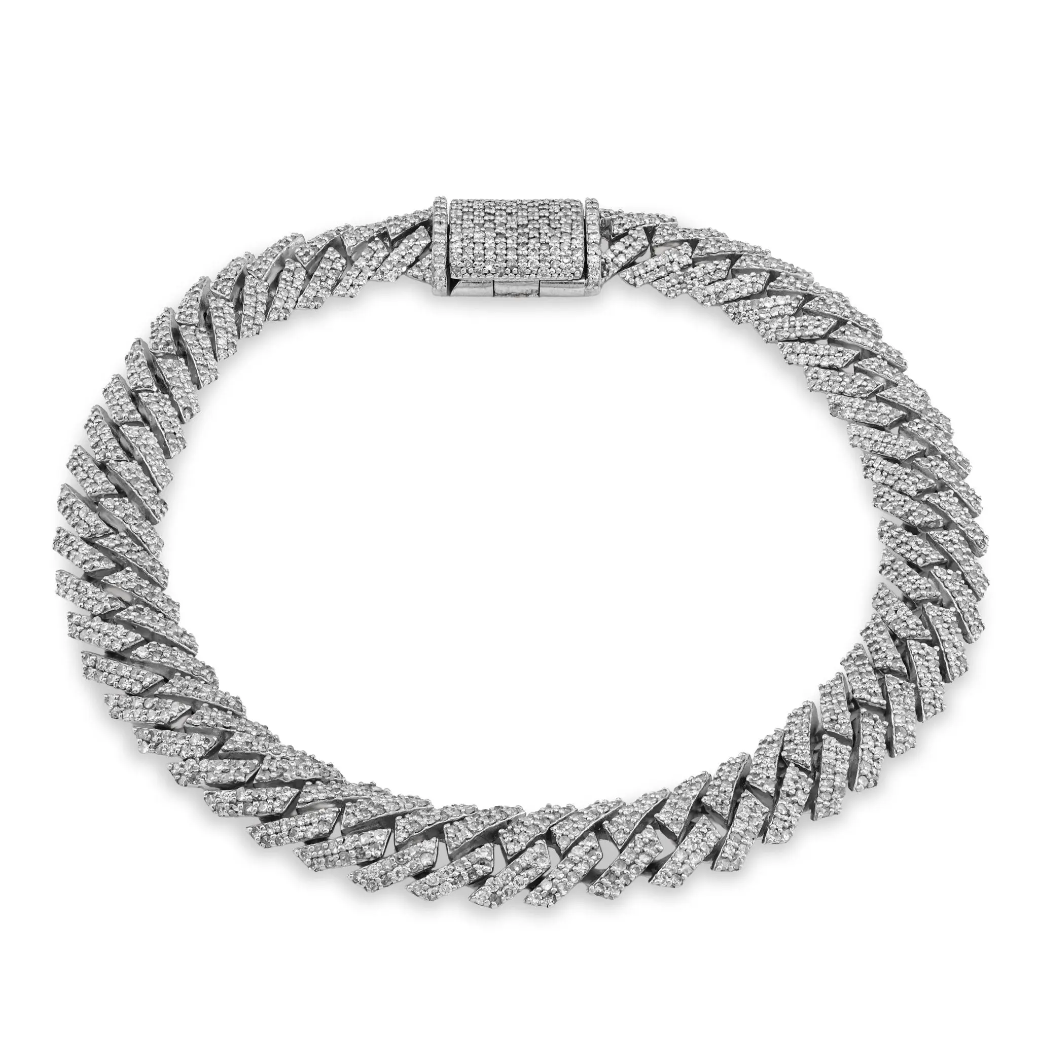 925 SS 3.83CT Snake Cuban Link 8.5MM Natural Diamond Men 8" Bracelet