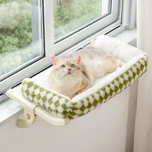 Window Sill Perch for Indoor Cats, One-Step Sliding Clamping Slot Adjustment  Window Hammock with Removable Covers,  Bed for Windowsill & Bedside (Green, Large)