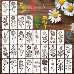 32 count Wildflower Stencils for Painting on ,  Flower Leaf Stencils Plastic DIY Craft Drawing Templates Set for Wall Paper Canvas Home Decor
