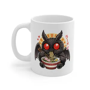 Mothman Ramen Mug | Cute Cryptid Mug | Funny Ramen Lover Gift | Kawaii Monster Coffee Cup