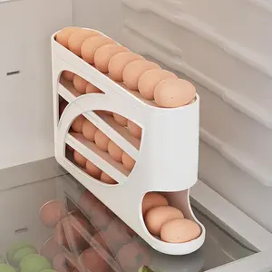 Large Capacity Automatic Rolling Egg Rack, Holds 28 Eggs, Space-Saving Refrigerator Side Door Organizer, Kitchen Storage Solution, Stackable Fridge Organizer