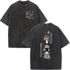Vintage Washed Studio Ghibli Anime Graphic T-Shirt - Y2K Streetwear Oversized Tee for Totoro, Spirited Away & Howl's Moving Castle Fans - Perfect Gift for Anime Lovers