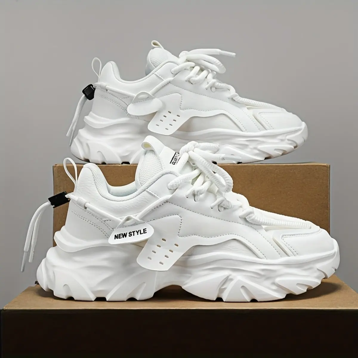 Men's Casual Dad Sports Shoes, Chunky Height Increasing Trainer with a Wear-Resistant Non-Slip Sole for Fitness and Daily Walking, Walking Shoes, Footwear, Adjustable Lace-Up Casual Trainers, Pu Leather, Height Boost, Synthetic, Chunky Look, Sporty Chic,