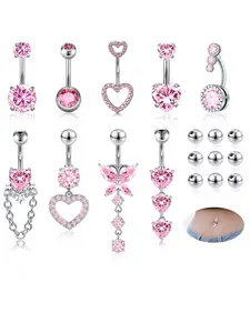 Fashion Belly Button Rings, Stainless Steel Belly Piercing Jewelry with Replacement Ball, Cubic Zirconia Body Jewelry for Women & Girls