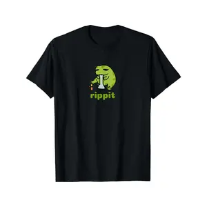 Men's Trendy Frog Graphic Tee - Soft Cotton, Black Crew Neck, Short-Sleeve with "RIPPIT" Print| Relaxed Fit for Comfortable Summer Wear| Versatile & Casual Style| Machine Washable| Sizes 88.18-198.42LB, Frog Decor Menswear Shortsleeve graphic tees