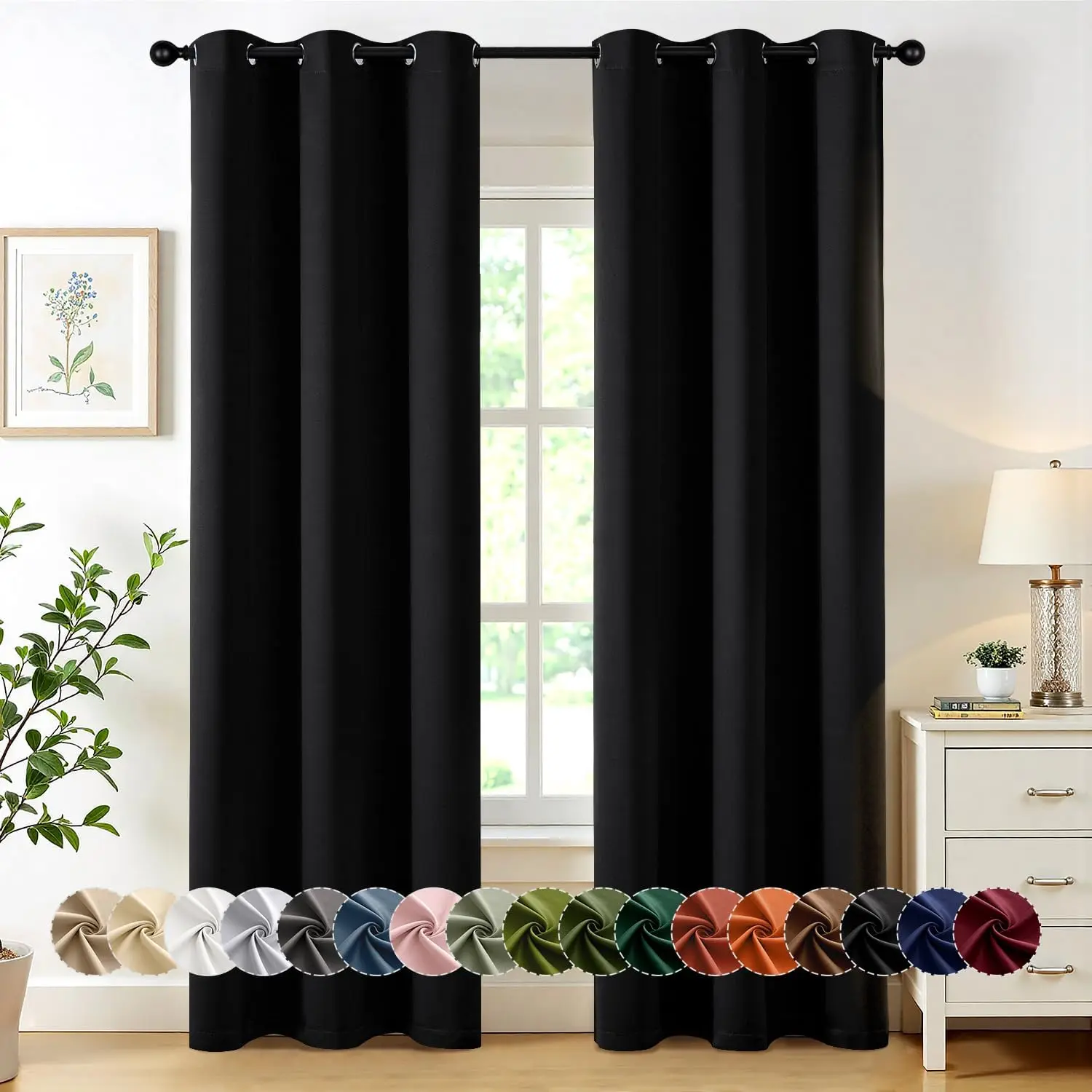Blackout Curtains for Bedroom Living Room 2 Panels, Thermal Insulated Room Darkening Drapes Grommet Noise Reducing Light Blocking Window Treatments 84 Inches Long 40x84 Inch Black