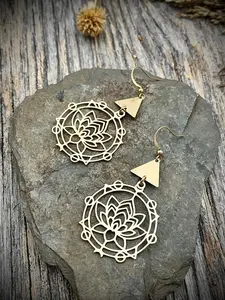 Gold Brass Celestial Lotus Earrings