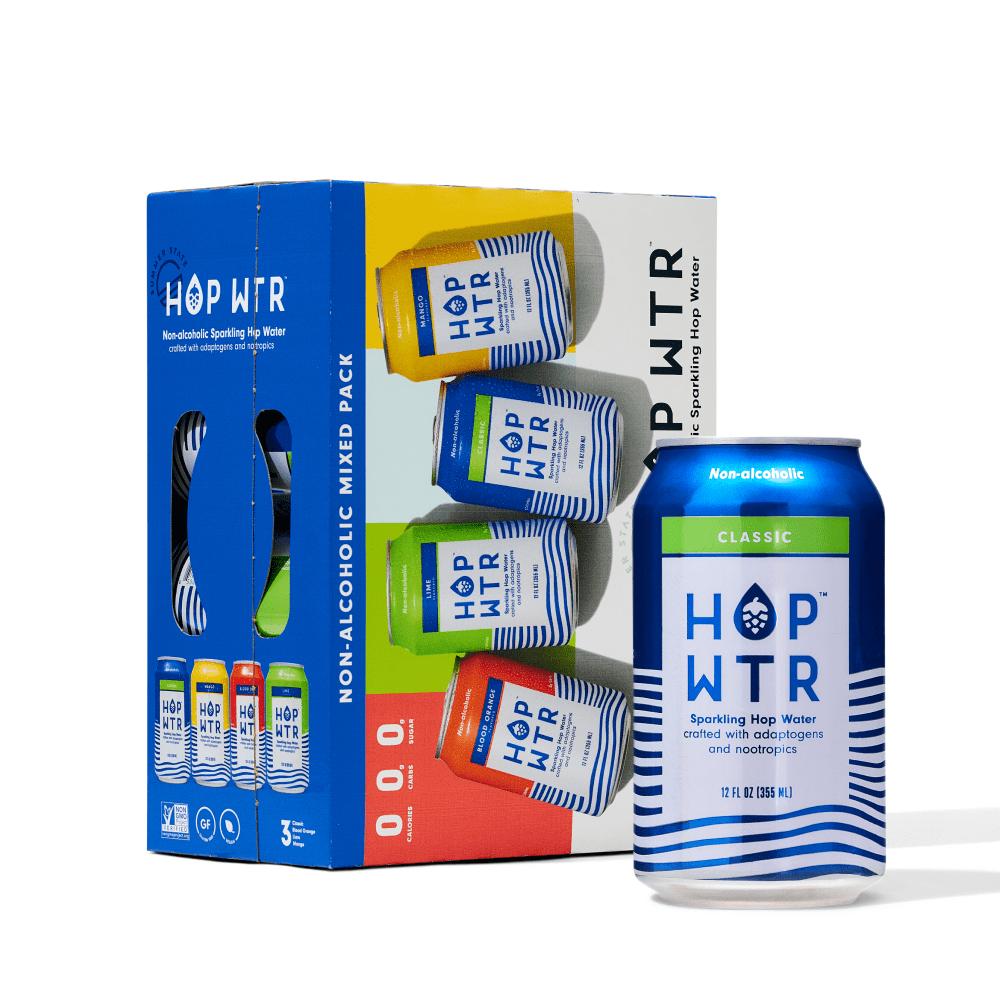HOPWTR Mixed Pack Including Classic, Blood Orange, Mango, and Lime Flavors Infused with Ashwagandha and L-theanine Be