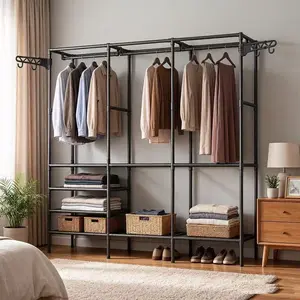 Multi-Functional Metal Storage Organizer, Floor-Standing Three/four-Tier Clothes Rack, Multi-Space Closet,  Bedroom/living Room