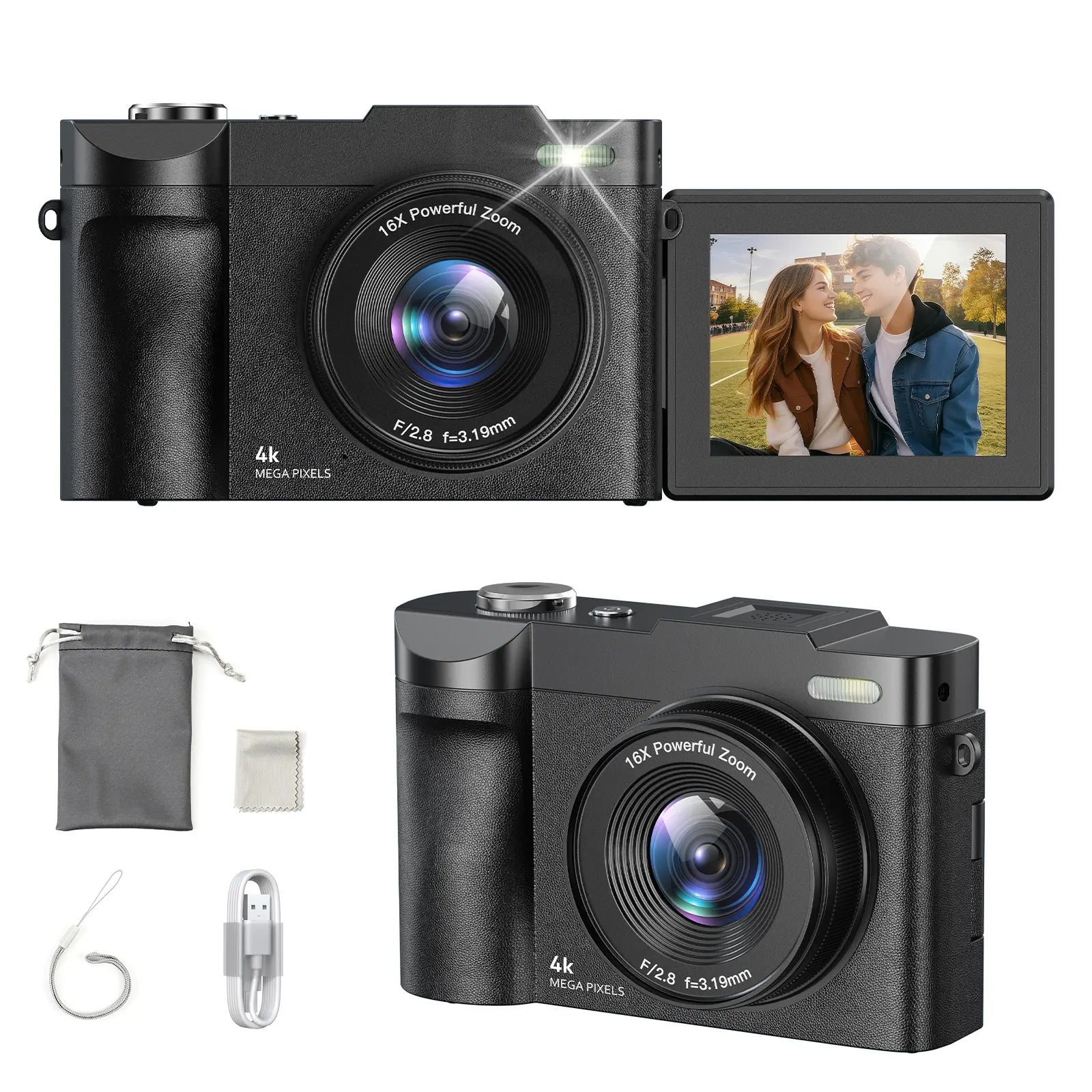 RIVGOT 4K Digital Camera with 32G SD Card, USB Charging 16X Digital ...
