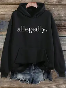 Women's Hooded Sweatshirt with Letter Print, Casual Loose Fit Pocket Top, Fashion Outdoor Daily Wear, Street Style Fall & Winter, Casual Pullover Hoodie