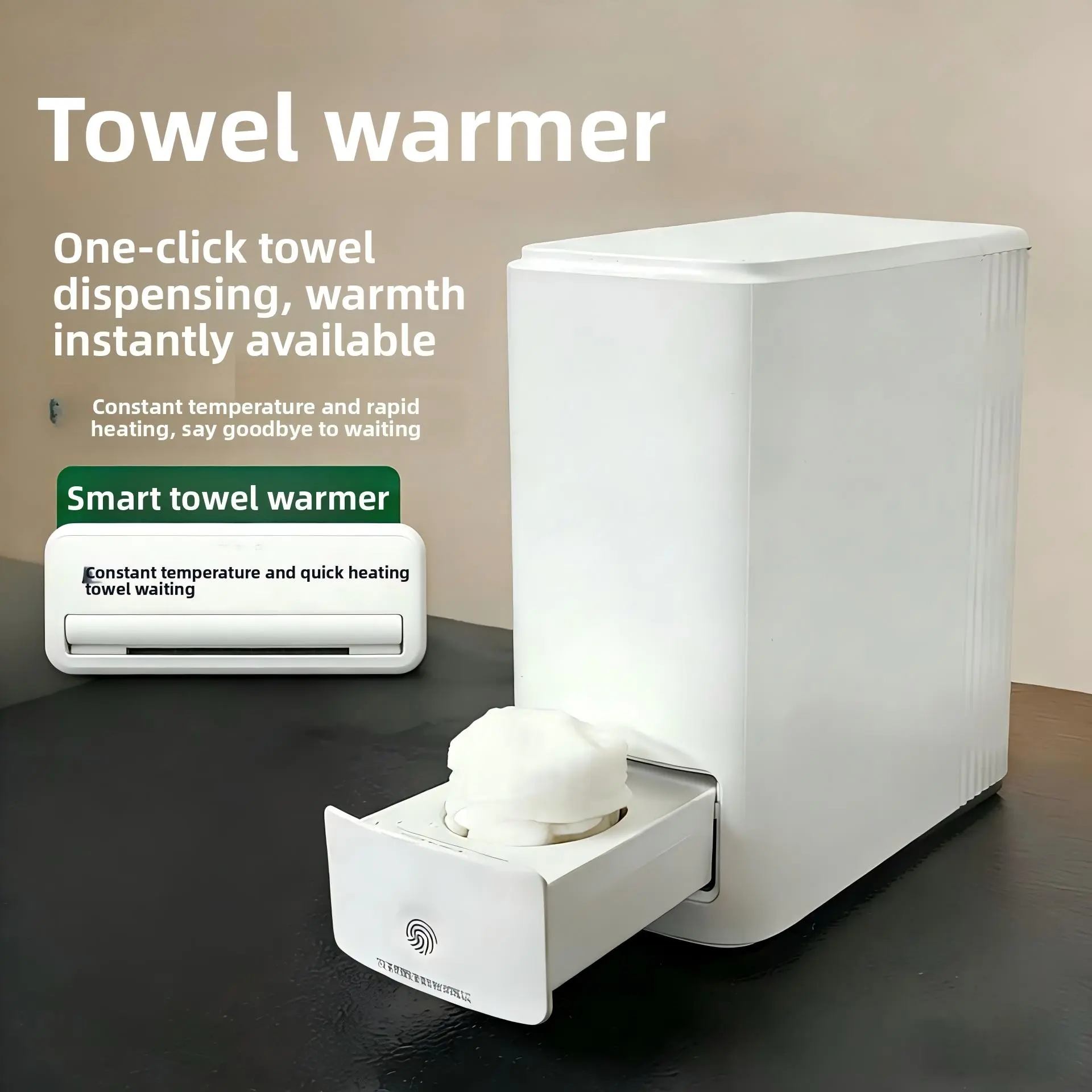 Smart Heated Towel Cabinet, Delivers Warm Towels in Seconds, Auto Dispensing & Smart Voice Control, 55°C (131°F) Rapid Heating, 5 Second Instant Heat, Pop-out Drawer Design, Includes 20 Disposable Facial Towels