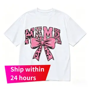 Ship Within 24 Hours Womens Oversized Loose Fit Graphic Print T Shirt Black Pink Leopard Spot Bow Design Soft Stretch Crew Neck Short Sleeve Mothers Day Gift All Season Comfort Soft Cotton All Sizes Casual Daily Wear For Women
