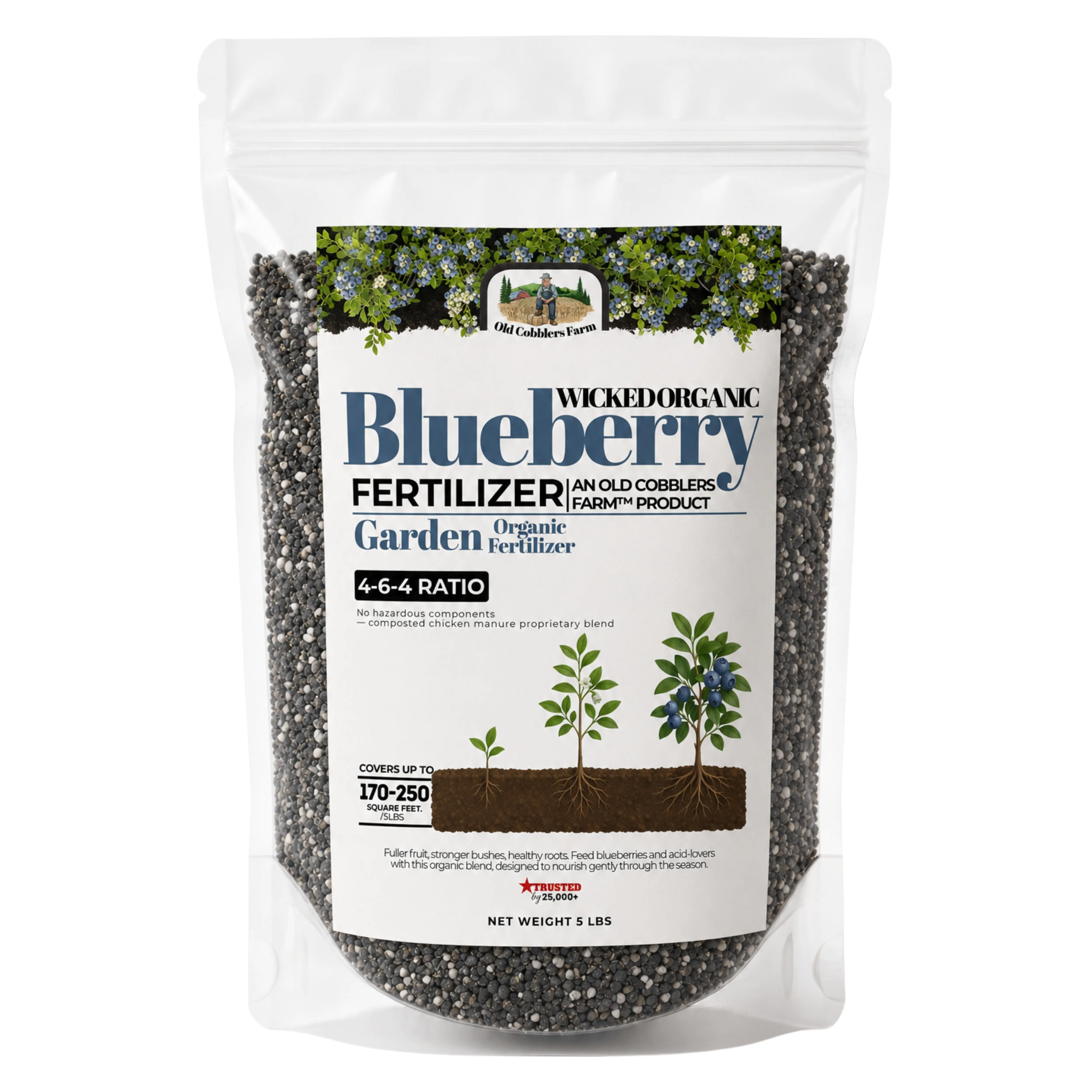 Old Cobblers Farm Wicked Organics Blueberry Fertilizer, Organic Slow-Release Acid-Loving Plant Food for Highbush, Lowbush and Rabbiteye Blueberries
