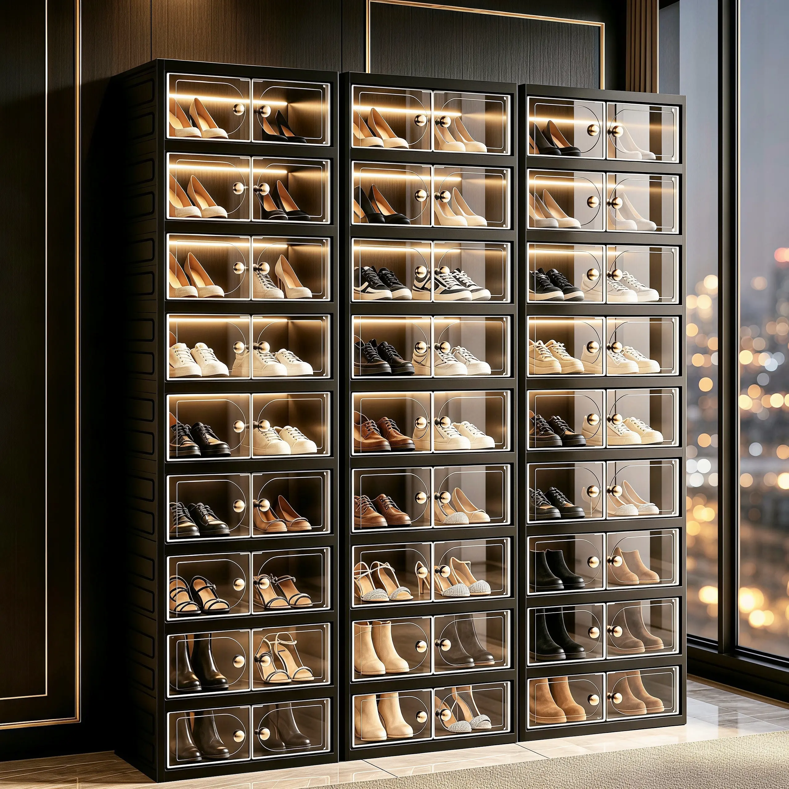 3/6/9 Tier Foldable Shoe Storage Cabinet, Modular Freestanding Transparent Shoe OrganizerWith Double Doors, Closed Sneaker Display Box. Large Capacity, Tool-free Assembly, Space-saving Storage For Sneakers, Boots, High Heels And Leather Shoes