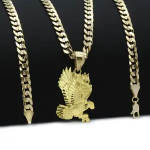 AAA+ Brass EAGLE Pendant & 14K Stamped 5mm 20" 24" Cuban Chain Hip Hop Style Religious High-End Necklace Fashion Jewelry