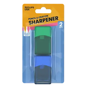 Manual Pencil Sharpeners - Double Hole For Pencil And Crayon, Xl Receptacle Included, Assorted Colors, 2 Pack