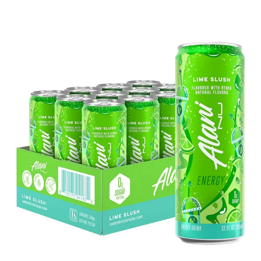 Alani Lime Slush Sugar-Free Low-Calorie Energy Beverage - 12 fl oz Cans (Pack of 12) Sport Beverage