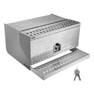 VEVOR Semi-Truck Step Tool Box, 30x 29.5x 15.8 Heavy Duty Aluminum Diamond Plate Toolbox, Waterproof Cab Entry Step Storage Box with T-Handle Lock Keys for Flatbed, Crane, and Semi Trucks