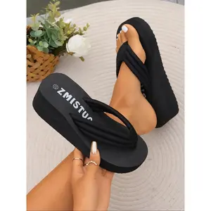 Elegant Women's Wedge Sandals, Trendy Plus Size Flip Flops with Anti-Slip Sole, Open Toe Design for Beach and Casual Wear in Summer, Higher Platform Sandals