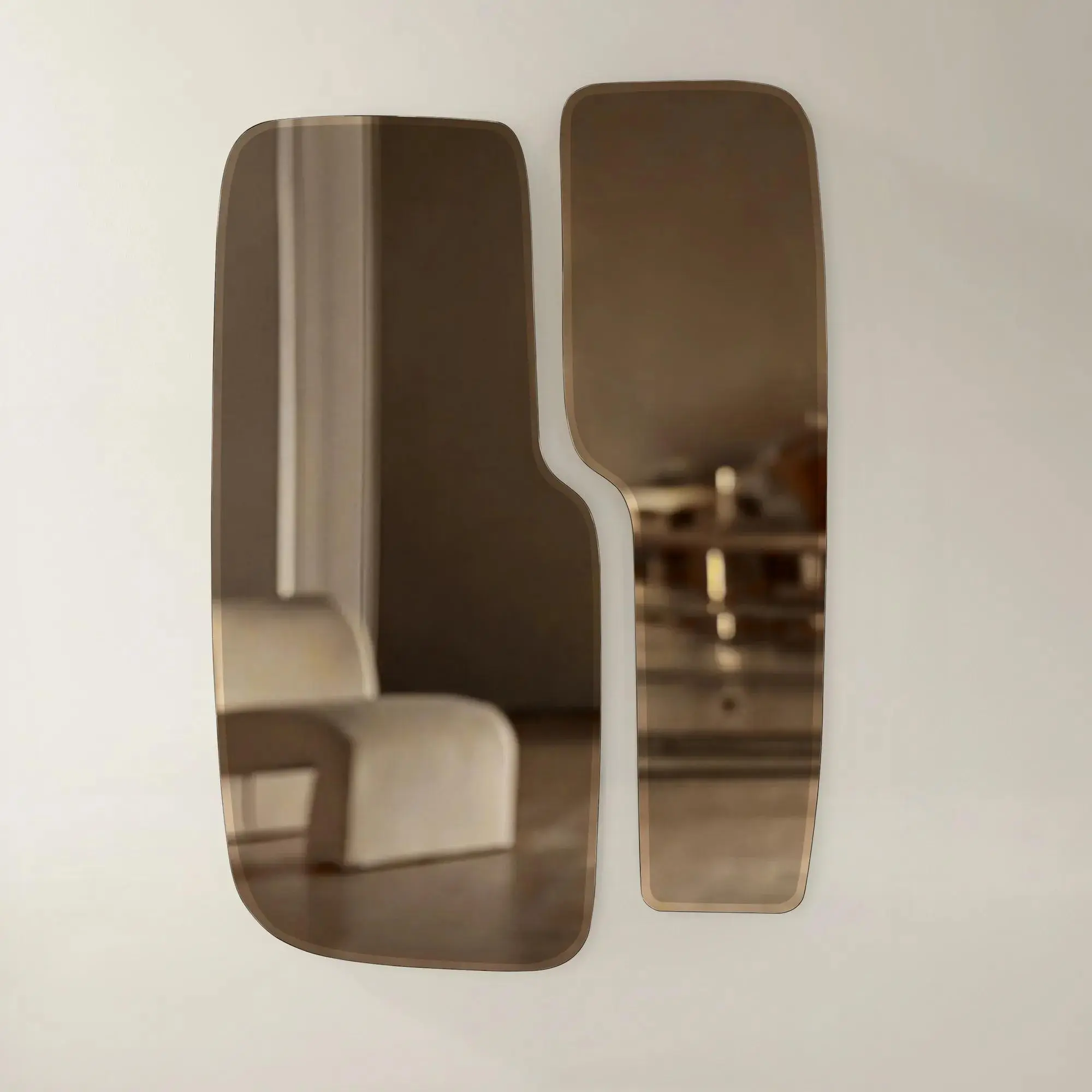 Z Gallerie Modern Puzzle Shape Wall-Mount Mirror - Light Decor Glass, Amber Bronze Accents, Edgeless, Curved, Irregular Frameless Modern Art Home Decor Mirror
